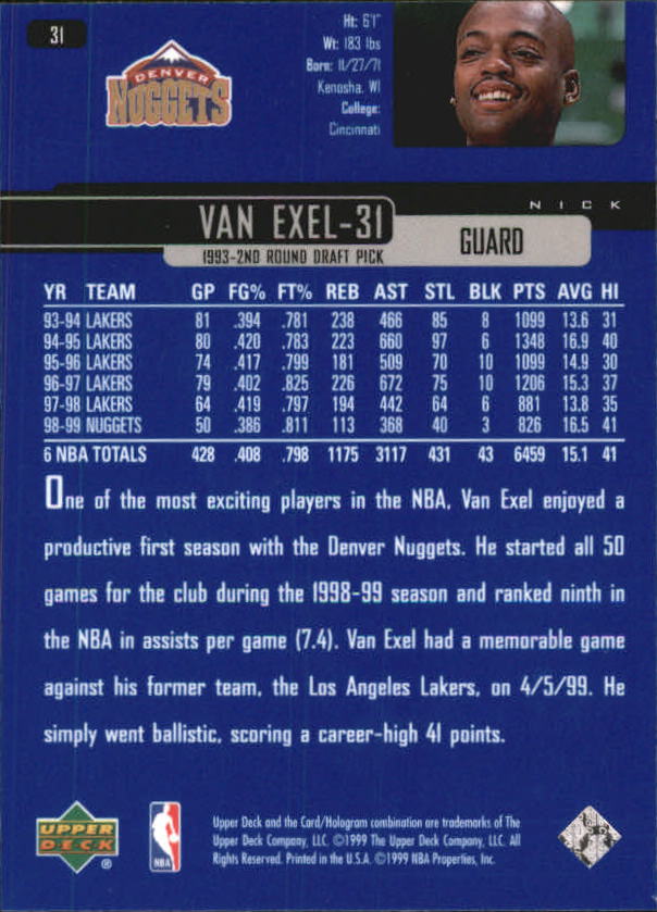 1999/2000 Upper Deck Basketball Part 1 Main Set - Picture 63 of 458