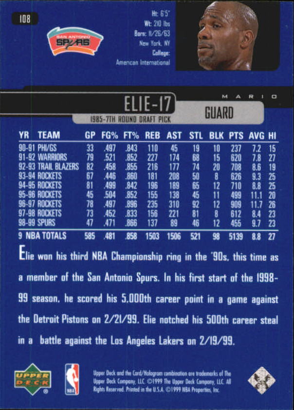 1999/2000 Upper Deck Basketball Part 1 Main Set - Picture 216 of 458