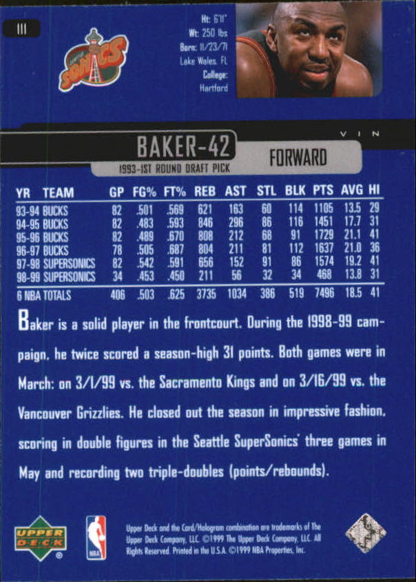 1999/2000 Upper Deck Basketball Part 1 Main Set - Picture 222 of 458