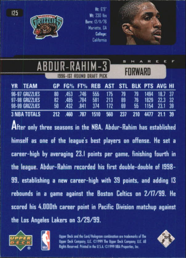 1999/2000 Upper Deck Basketball Part 1 Main Set - Picture 250 of 458