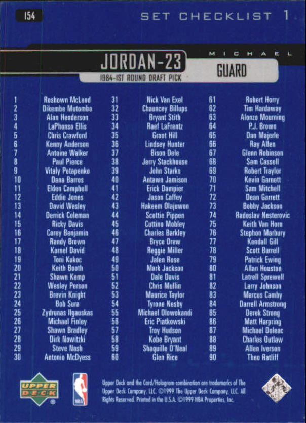 1999/2000 Upper Deck Basketball Part 1 Main Set - Picture 280 of 458