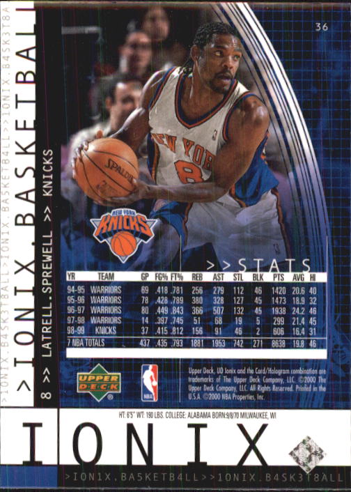 1999/2000 Ionix (Upper Deck) Basketball - Picture 39 of 87