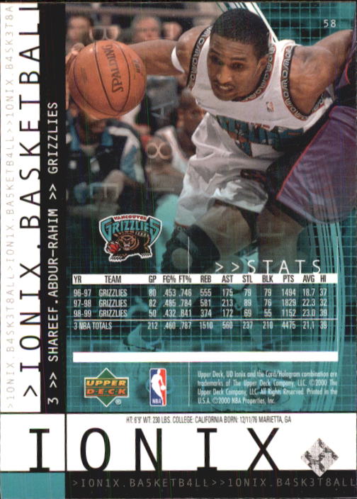 1999/2000 Ionix (Upper Deck) Basketball - Picture 63 of 87