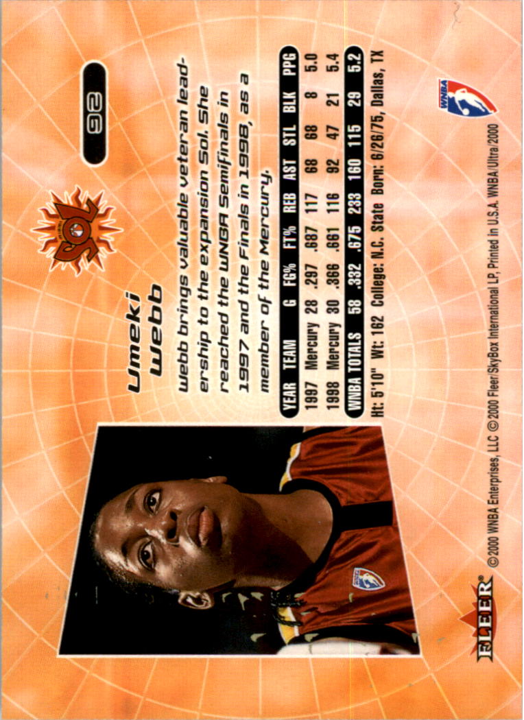 2000 Ultra WNBA Basketball Part 1 Main Set Cards #1 to #150 - Picture 180 of 290