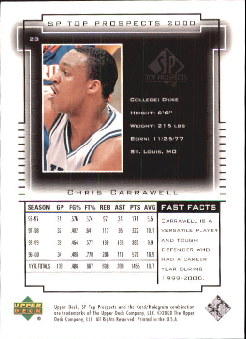 2000 SP Top Prospects (Upper Deck) Basketball - Picture 45 of 100
