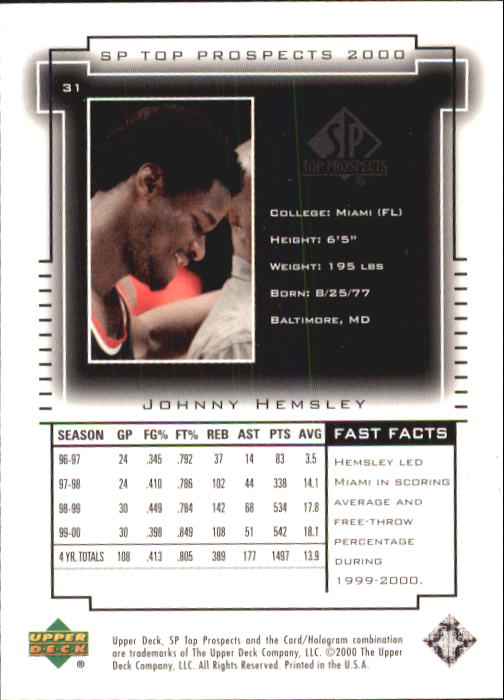 2000 SP Top Prospects (Upper Deck) Basketball - Picture 61 of 100