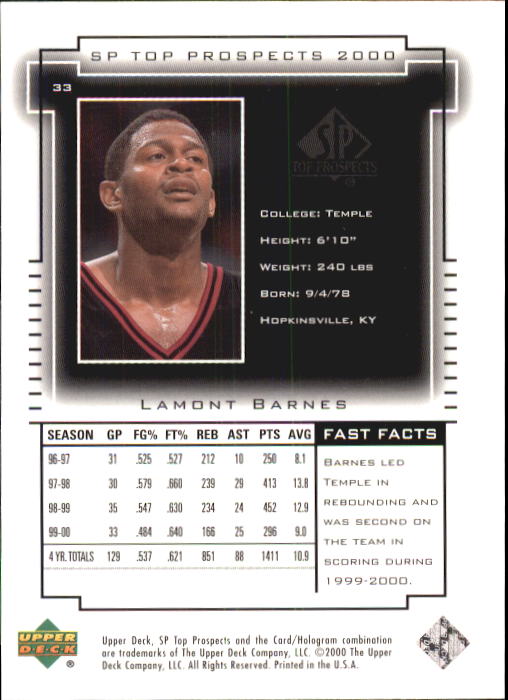 2000 SP Top Prospects (Upper Deck) Basketball - Picture 65 of 100