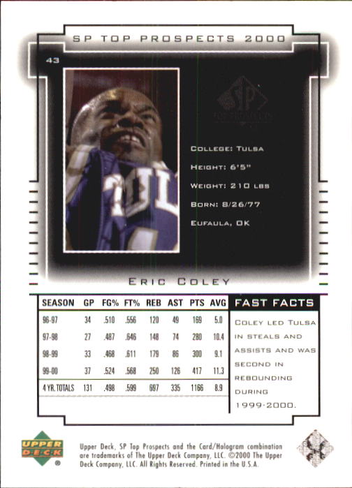 2000 SP Top Prospects (Upper Deck) Basketball - Picture 85 of 100
