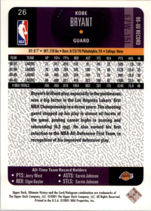 2000/2001 Ultimate Victory (Upper Deck) Basketball - Picture 49 of 129