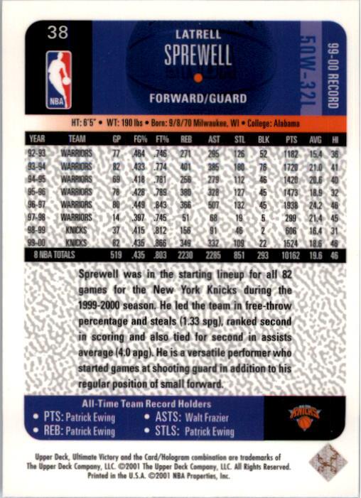 2000/2001 Ultimate Victory (Upper Deck) Basketball - Picture 67 of 129
