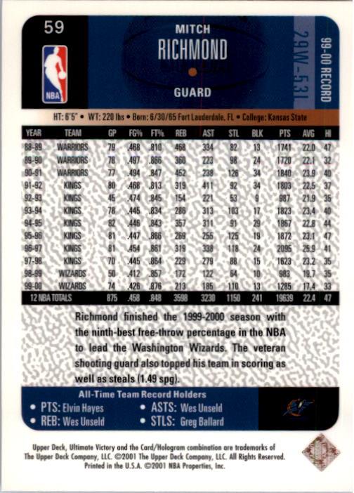 2000/2001 Ultimate Victory (Upper Deck) Basketball - Picture 101 of 129