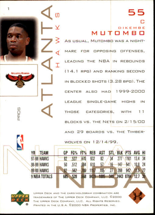 2000/2001 Pros and Prospects (Upper Deck) Basketball - Picture 3 of 221