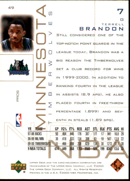 2000/2001 Pros and Prospects (Upper Deck) Basketball - Picture 97 of 221