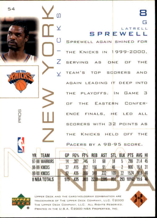 2000/2001 Pros and Prospects (Upper Deck) Basketball - Picture 107 of 221