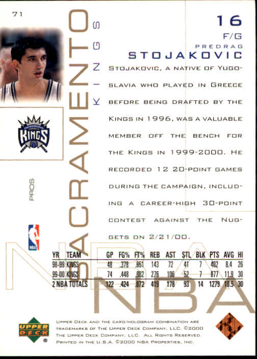2000/2001 Pros and Prospects (Upper Deck) Basketball - Picture 139 of 221