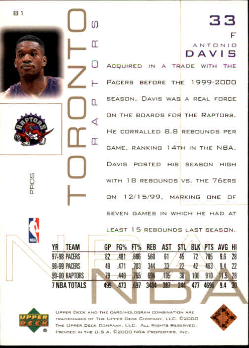 2000/2001 Pros and Prospects (Upper Deck) Basketball - Picture 157 of 221