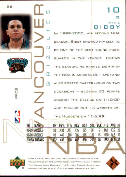 2000/2001 Pros and Prospects (Upper Deck) Basketball - Picture 167 of 221