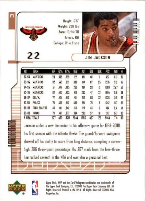 2000/2001 MVP (Upper Deck) Basketball Part 1 Main Set Cards - Picture 7 of 397