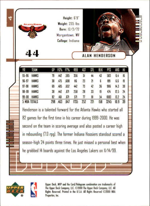 2000/2001 MVP (Upper Deck) Basketball Part 1 Main Set Cards - Picture 9 of 397