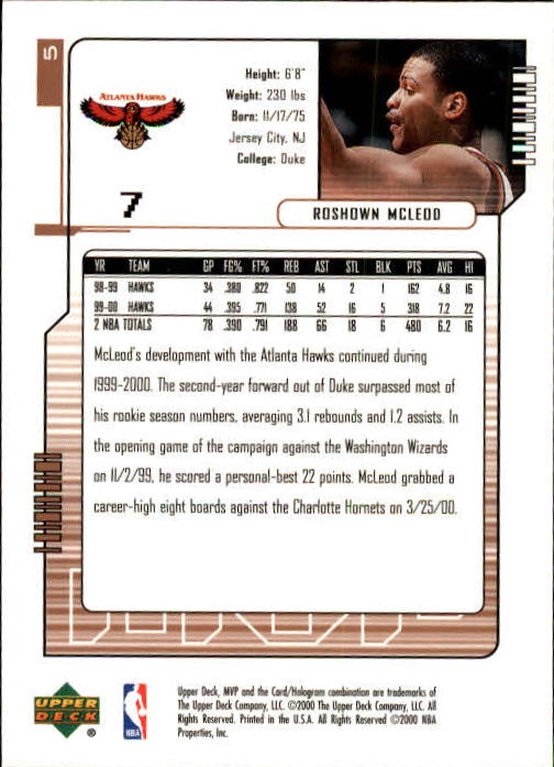 2000/2001 MVP (Upper Deck) Basketball Part 1 Main Set Cards - Picture 11 of 397