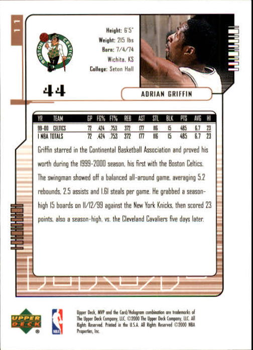 2000/2001 MVP (Upper Deck) Basketball Part 1 Main Set Cards - Picture 21 of 397