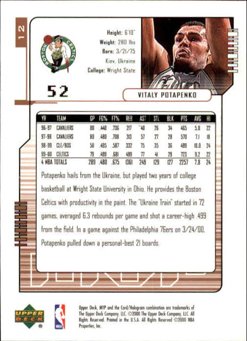 2000/2001 MVP (Upper Deck) Basketball Part 1 Main Set Cards - Picture 23 of 397