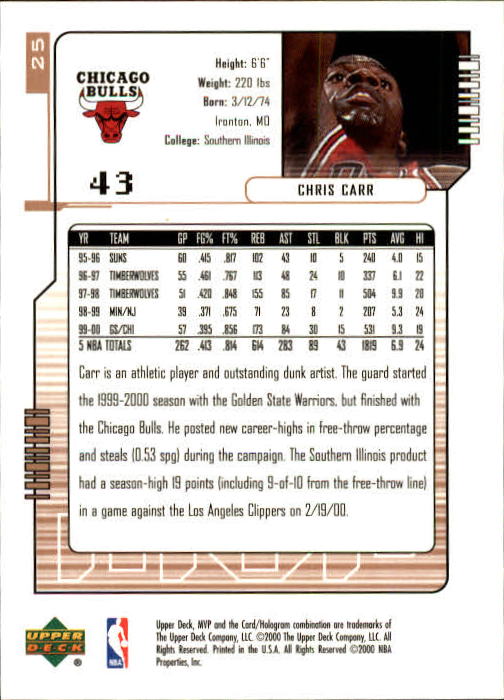 2000/2001 MVP (Upper Deck) Basketball Part 1 Main Set Cards - Picture 47 of 397