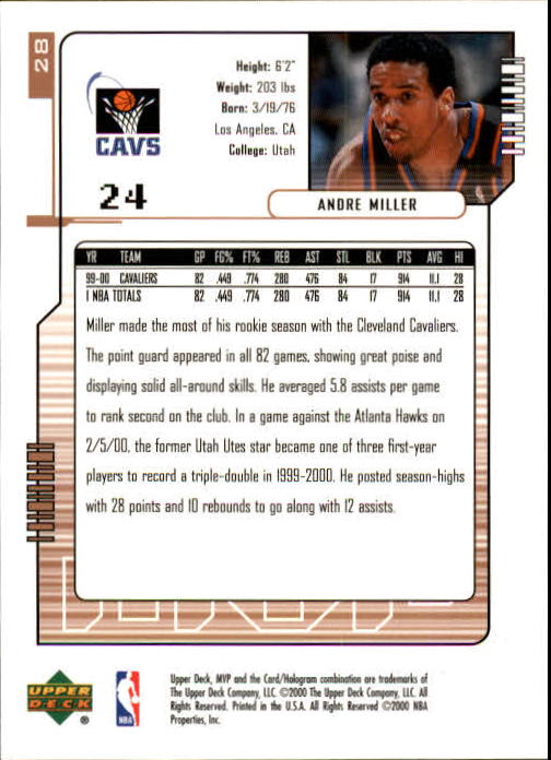 2000/2001 MVP (Upper Deck) Basketball Part 1 Main Set Cards - Picture 53 of 397
