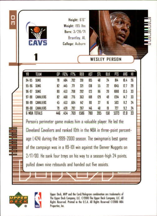 2000/2001 MVP (Upper Deck) Basketball Part 1 Main Set Cards - Picture 55 of 397