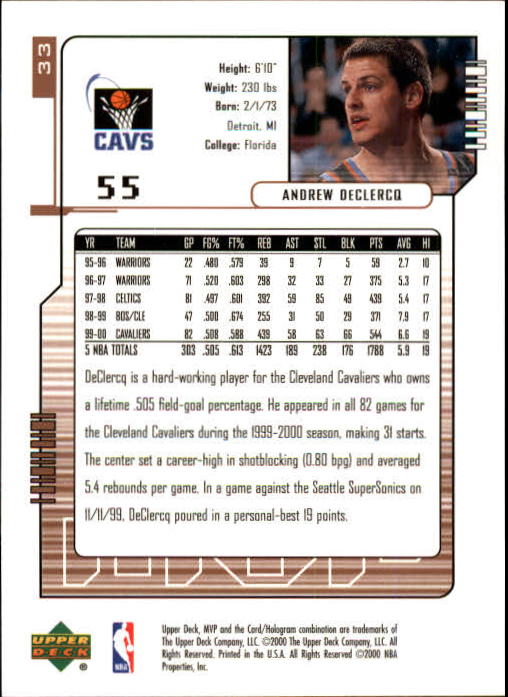 2000/2001 MVP (Upper Deck) Basketball Part 1 Main Set Cards - Picture 59 of 397