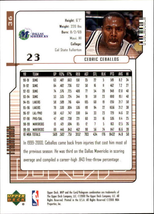 2000/2001 MVP (Upper Deck) Basketball Part 1 Main Set Cards - Picture 65 of 397