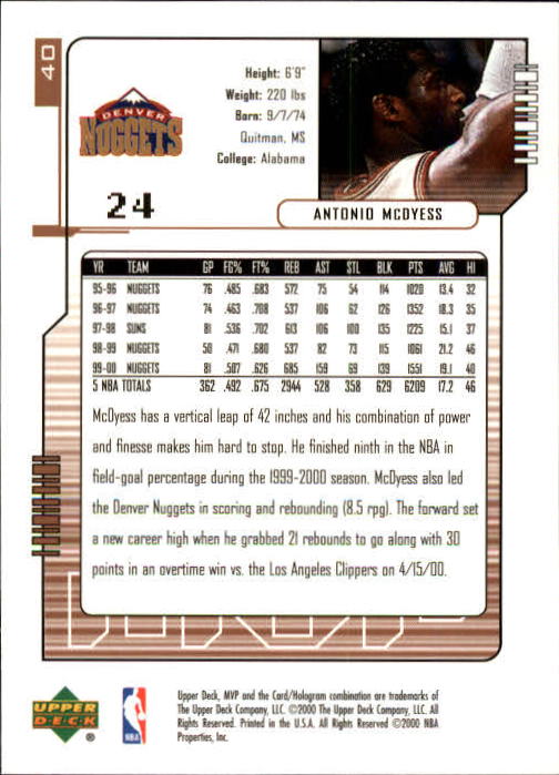 2000/2001 MVP (Upper Deck) Basketball Part 1 Main Set Cards - Picture 73 of 397