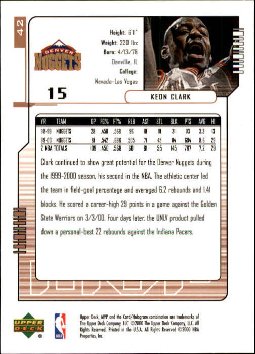 2000/2001 MVP (Upper Deck) Basketball Part 1 Main Set Cards - Picture 75 of 397