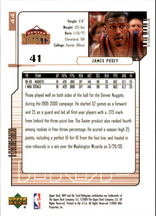 2000/2001 MVP (Upper Deck) Basketball Part 1 Main Set Cards - Picture 79 of 397