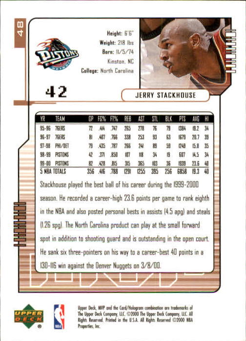 2000/2001 MVP (Upper Deck) Basketball Part 1 Main Set Cards - Picture 85 of 397