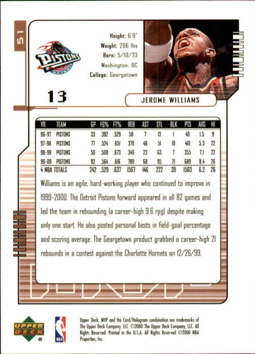 2000/2001 MVP (Upper Deck) Basketball Part 1 Main Set Cards - Picture 91 of 397