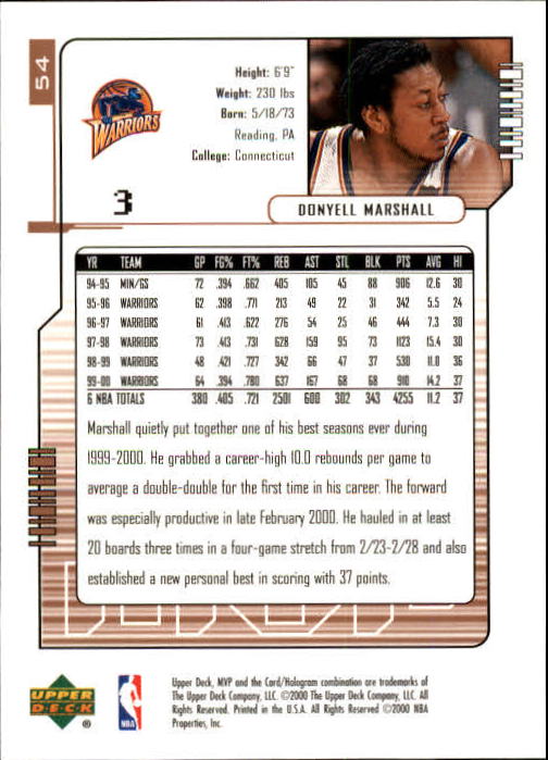 2000/2001 MVP (Upper Deck) Basketball Part 1 Main Set Cards - Picture 97 of 397