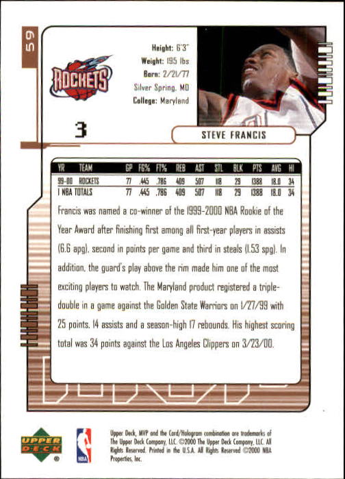 2000/2001 MVP (Upper Deck) Basketball Part 1 Main Set Cards - Picture 107 of 397