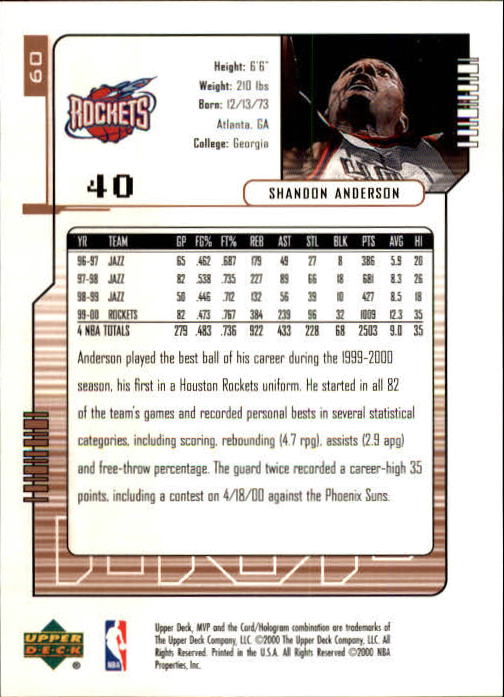 2000/2001 MVP (Upper Deck) Basketball Part 1 Main Set Cards - Picture 109 of 397