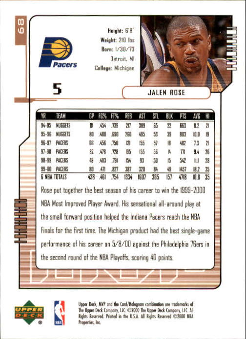 2000/2001 MVP (Upper Deck) Basketball Part 1 Main Set Cards - Picture 119 of 397