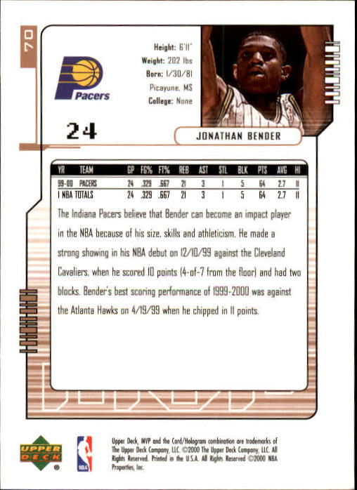 2000/2001 MVP (Upper Deck) Basketball Part 1 Main Set Cards - Picture 123 of 397