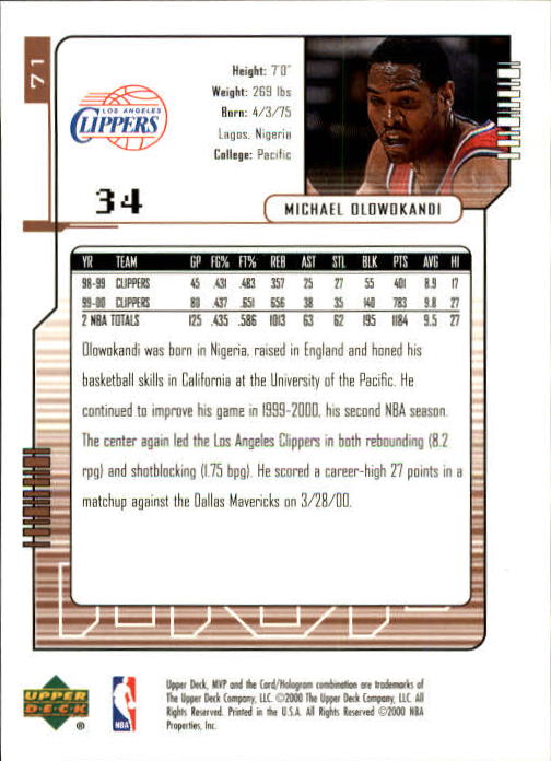 2000/2001 MVP (Upper Deck) Basketball Part 1 Main Set Cards - Picture 125 of 397