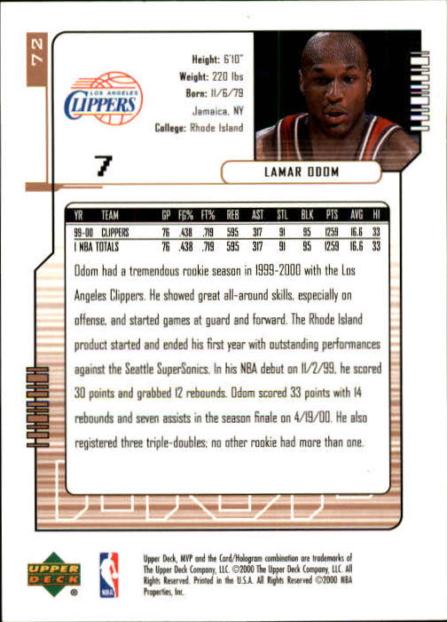 2000/2001 MVP (Upper Deck) Basketball Part 1 Main Set Cards - Picture 127 of 397