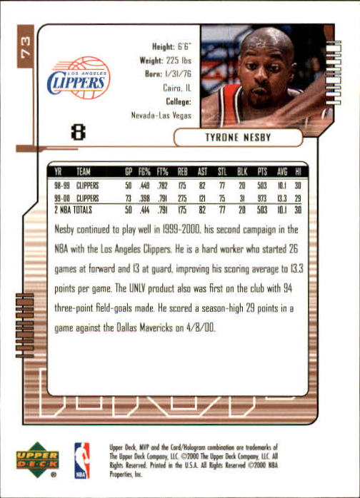 2000/2001 MVP (Upper Deck) Basketball Part 1 Main Set Cards - Picture 129 of 397