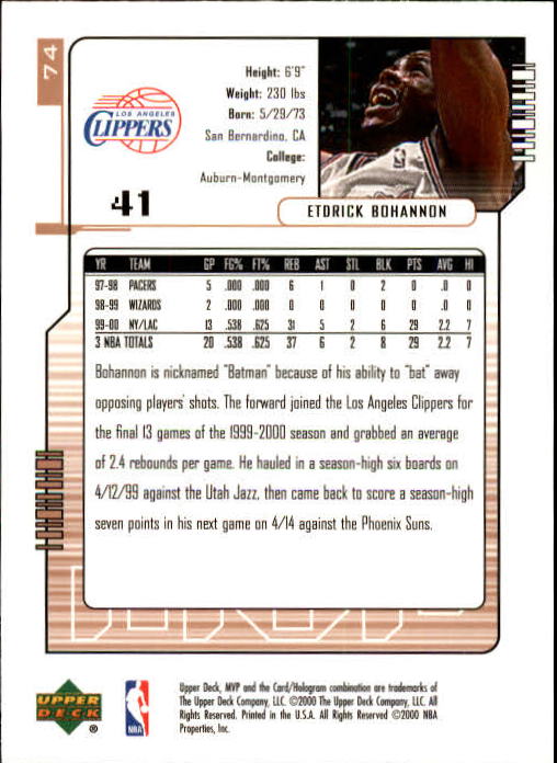 2000/2001 MVP (Upper Deck) Basketball Part 1 Main Set Cards - Picture 131 of 397