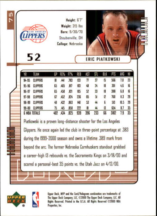 2000/2001 MVP (Upper Deck) Basketball Part 1 Main Set Cards - Picture 133 of 397
