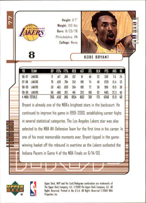 2000/2001 MVP (Upper Deck) Basketball Part 1 Main Set Cards - Picture 137 of 397