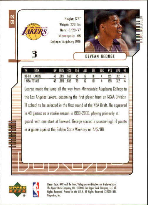 2000/2001 MVP (Upper Deck) Basketball Part 1 Main Set Cards - Picture 143 of 397