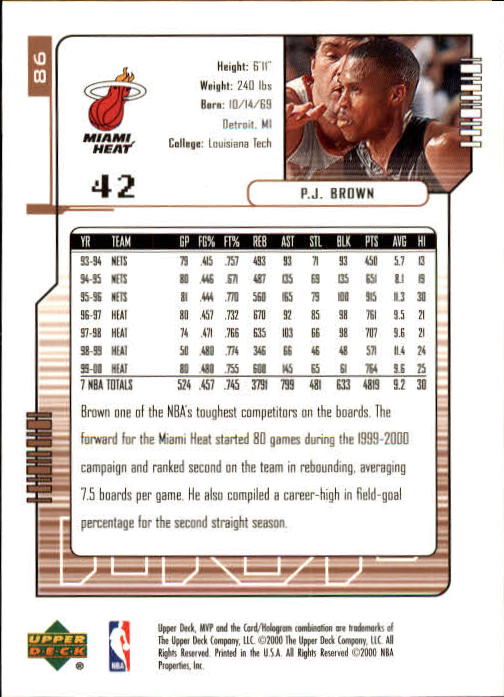 2000/2001 MVP (Upper Deck) Basketball Part 1 Main Set Cards - Picture 151 of 397