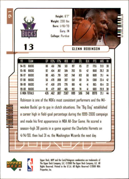 2000/2001 MVP (Upper Deck) Basketball Part 1 Main Set Cards - Picture 161 of 397